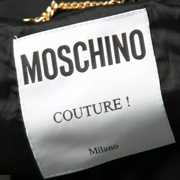 Moschino Black Jacket Gold Chain Logo LetterS TRIM Couture Italian IT40 USA 6 - Picture 8 of 13